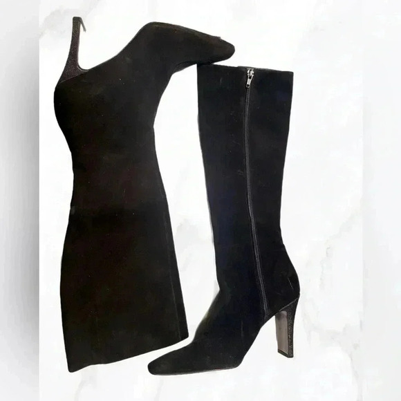 Stylish Black knee high day 2 nite side full zip vegan suede  leather boots 9 - Picture 1 of 5